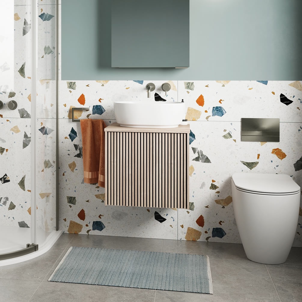 Lifestyle image of Crosswater Limit Modern Oak Wall-Hung Vanity Unit with Worktop